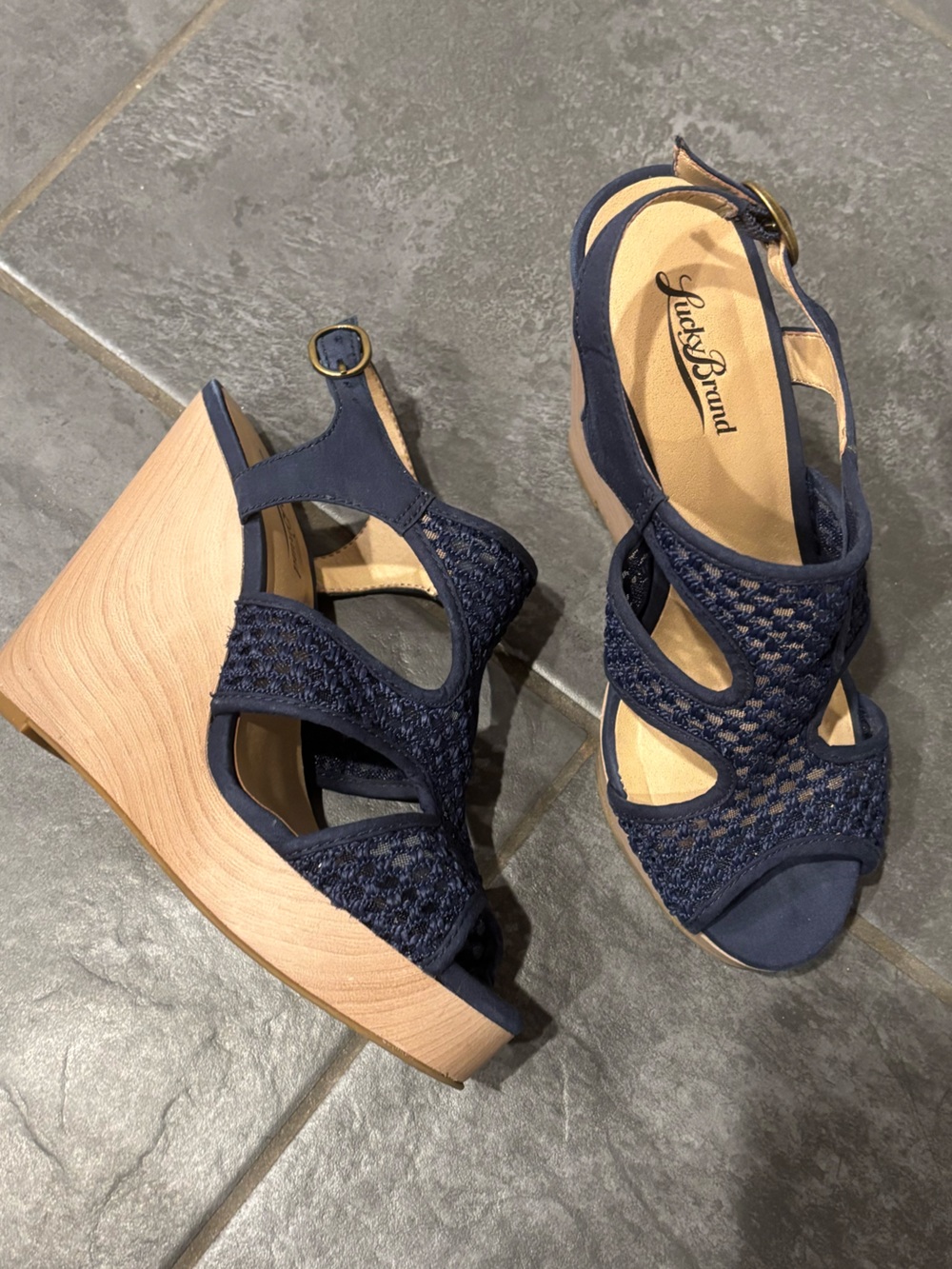 Lucky brand navy blue wedges size 8.5